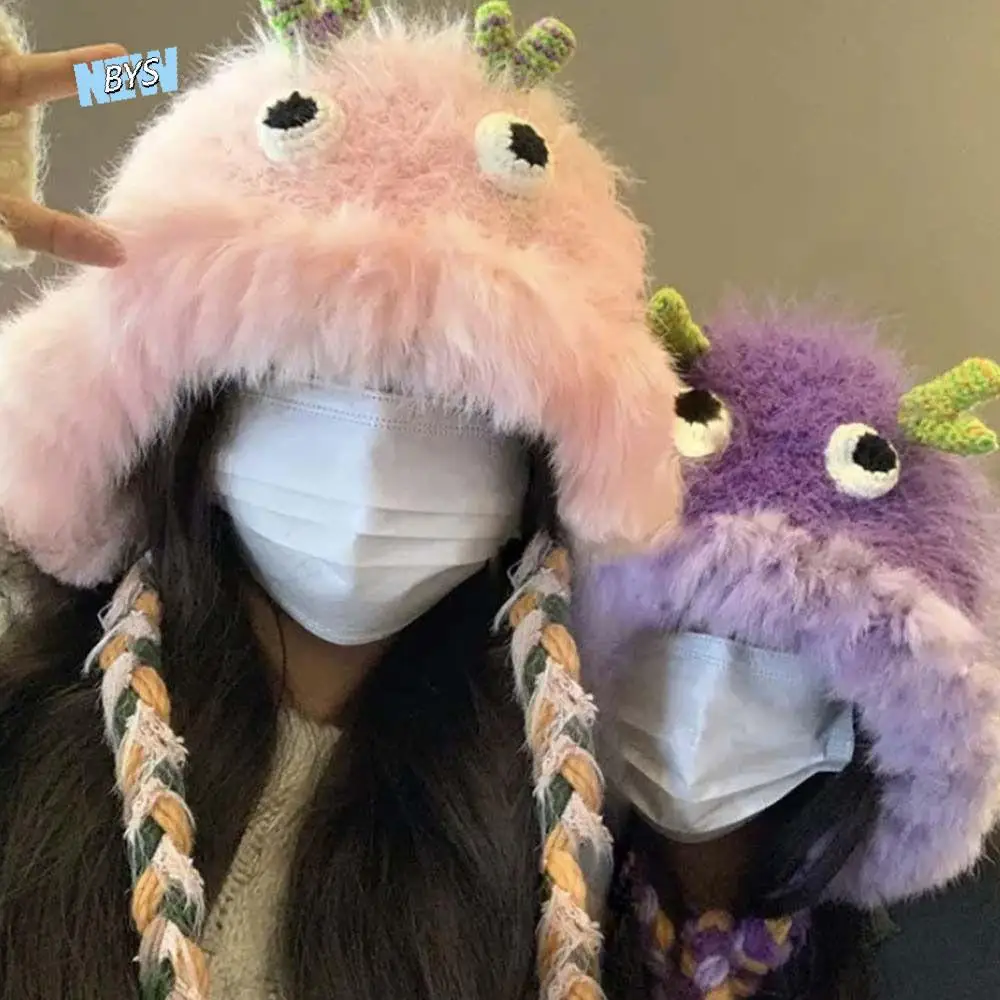 

Comfortable Thickened Cartoon Plush Hat Knitting Cloth Accessories Kawaii Funny Hat Cartoon Muffler Ear Protection Hat Boy