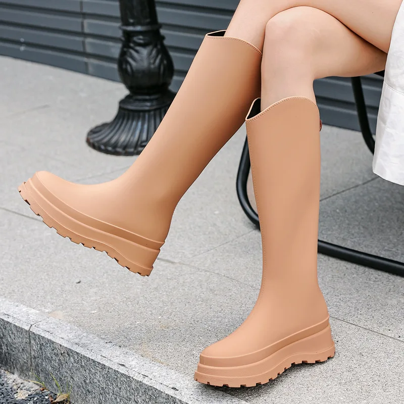 Nieuwe 38Cm Lange Buis Hoge Buis Dames Regenlaarzen Pvc Outdoor Antislip Mode Regenlaars Comfortabele Dikke Bodem Waterdichte Schoenen