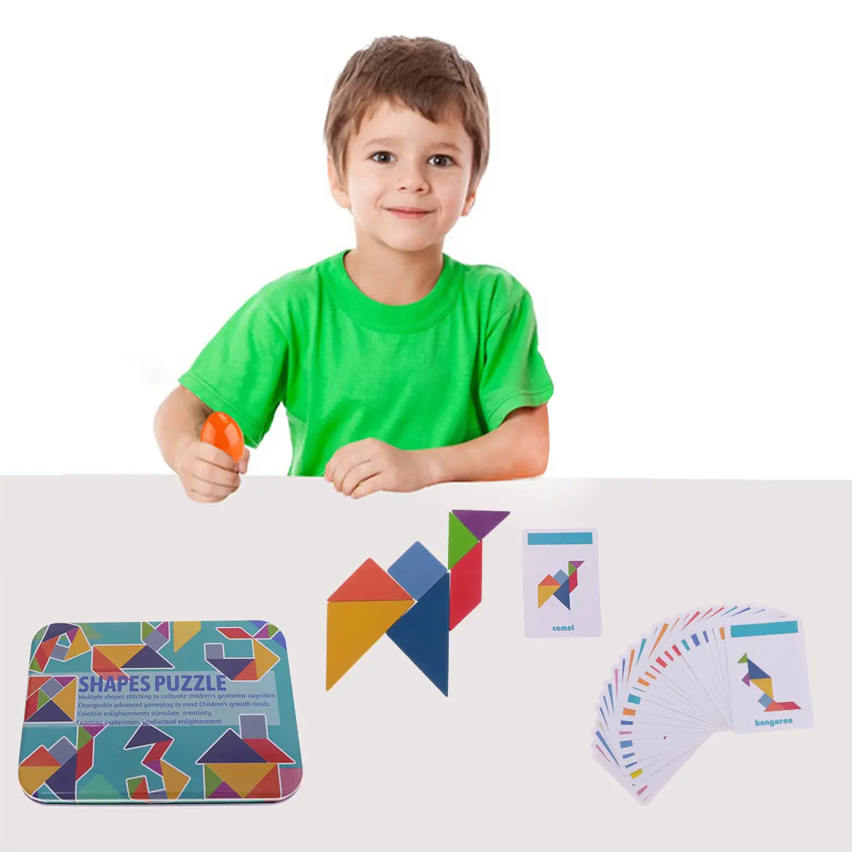 Wooden Tangram Puzzle Big Box Educational Preschool Game for Shape Color Number Learning Safe Blocks for Kids 36 Months