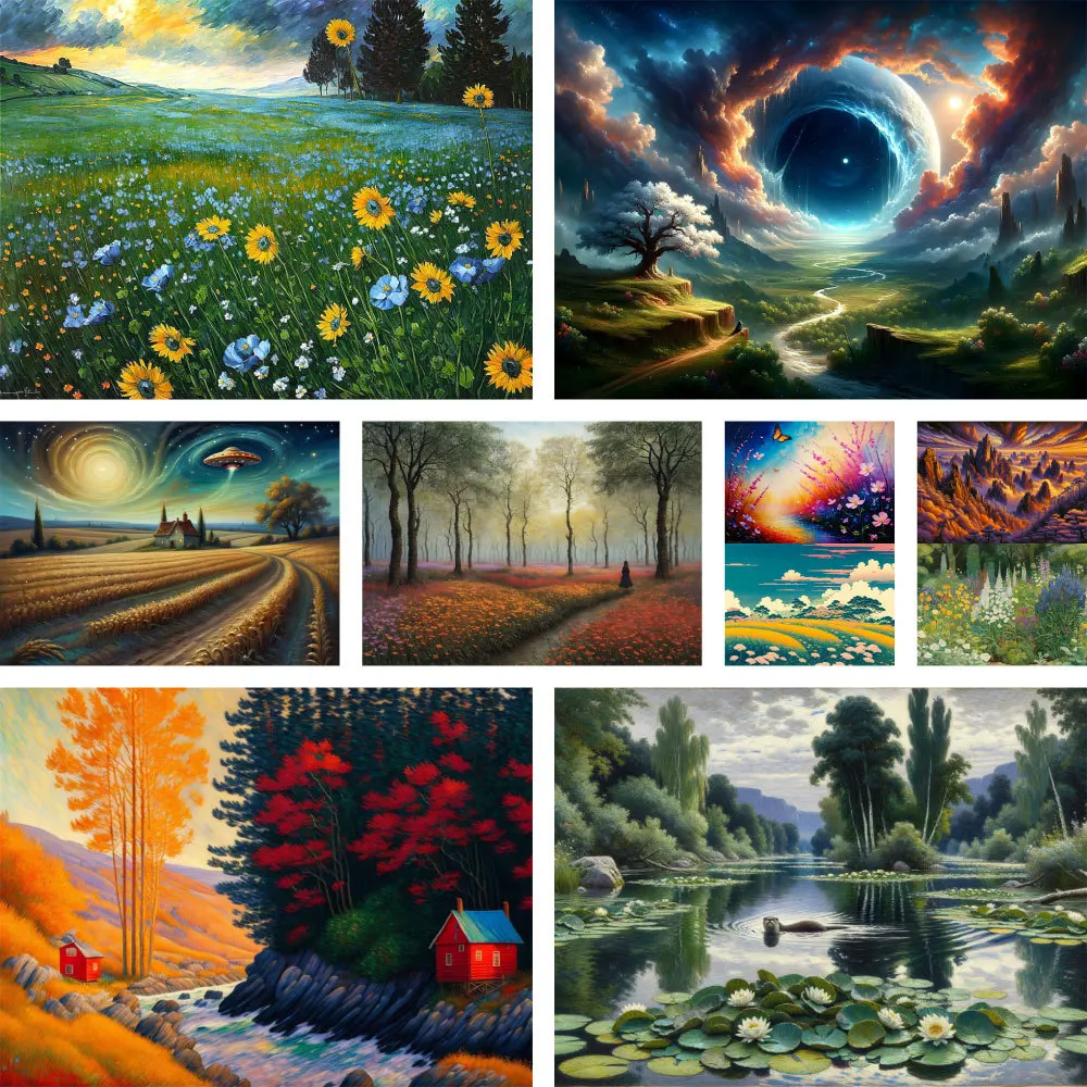 Landscape Fantasy Nature Printed Cross Stitch Set DIY Embroidery Craft Handicraft Painting Handmade Stamped Room Decor Needle