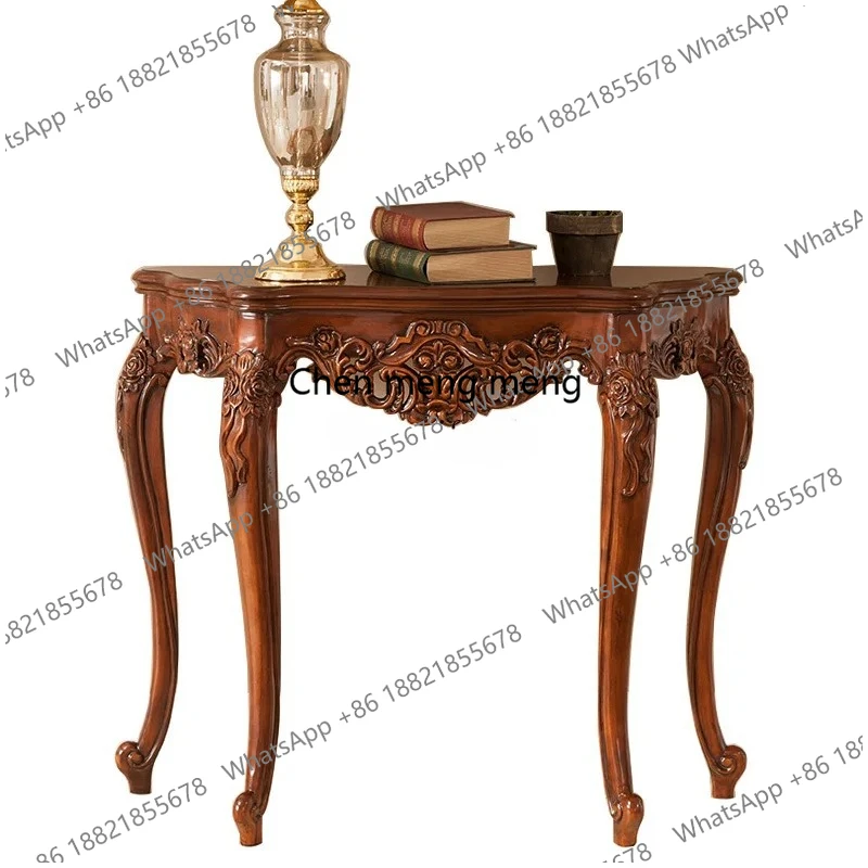 

American retro entrance table, solid wood carving flower entrance table, sofa back