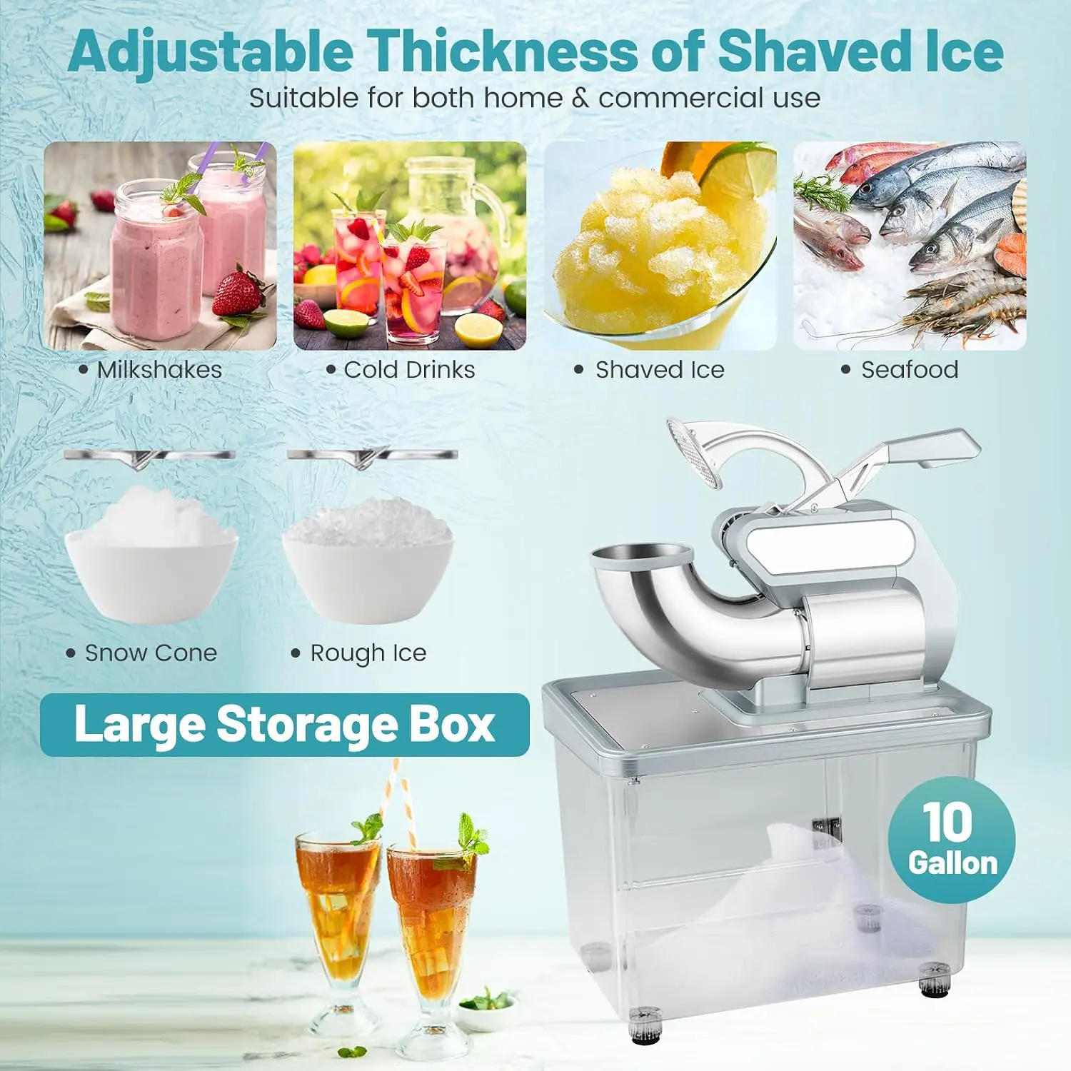 Commercial Electric Snow Cone Machine 660 LBS/H, ETL-Approved 300W Ice Crusher with Dual Blades & Safety On/Off Switch, Stainless Steel Shaved Ice Maker for Home, Party, Restaurant, Bar