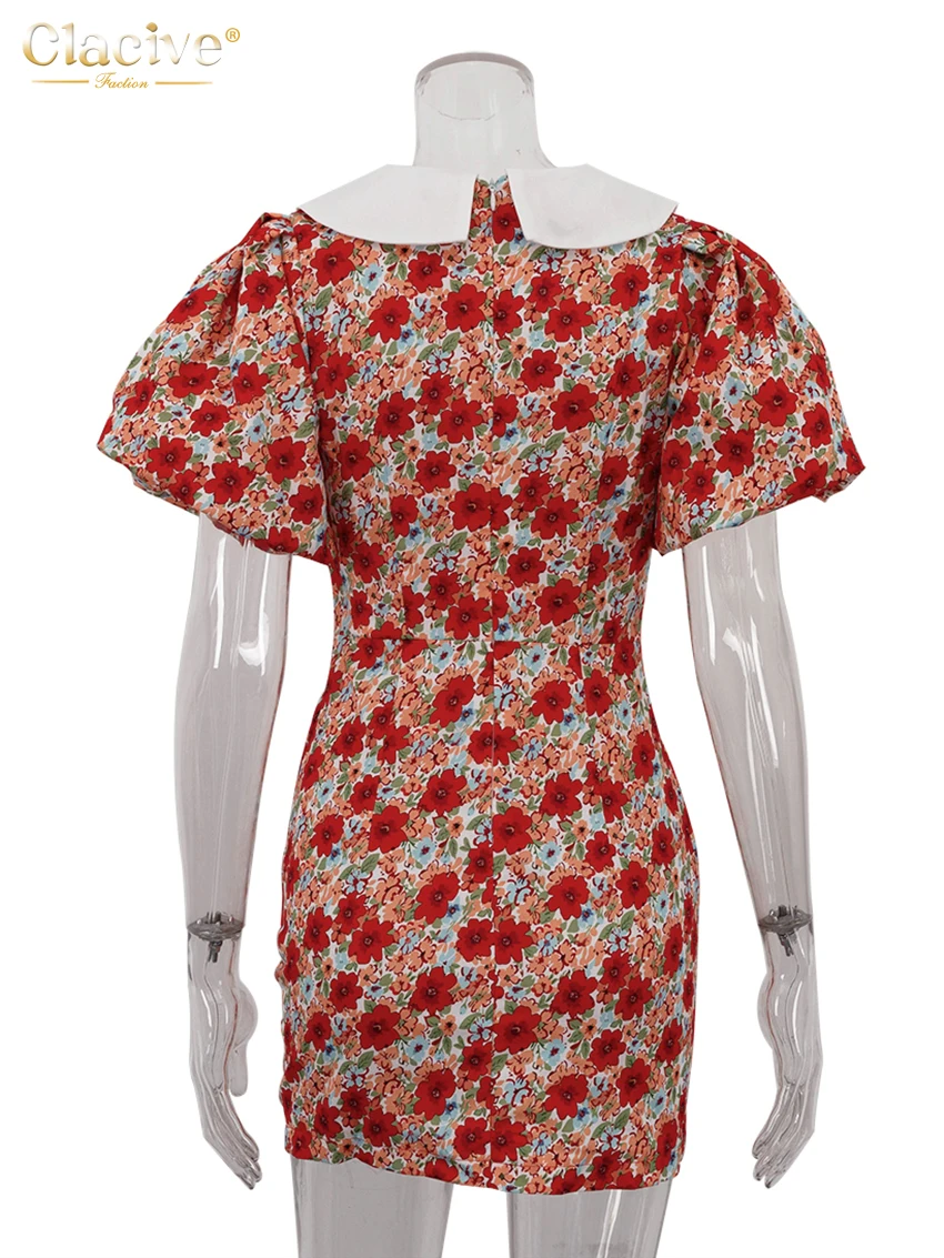 Women's Ruched High-Waist Mini Dress - Lapel Short Sleeve Print