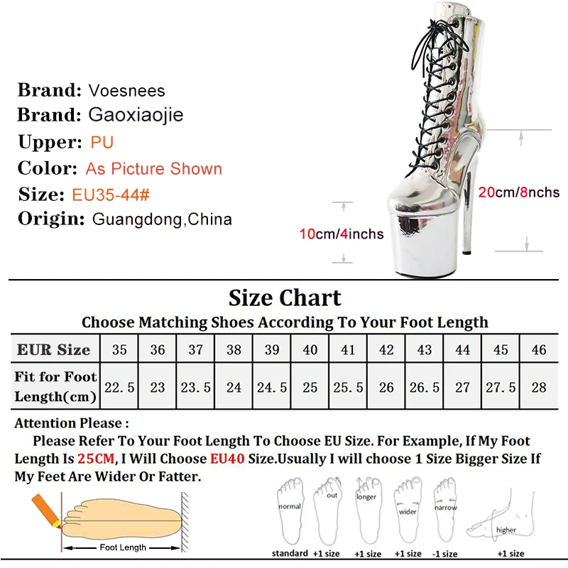 Women\'s Boots Dazzling Laser 20cm/8Inch Pole Dance Stripper Heels Exotic Dancer Ankle Boots Sexy Super High Platform Ladies Shoe