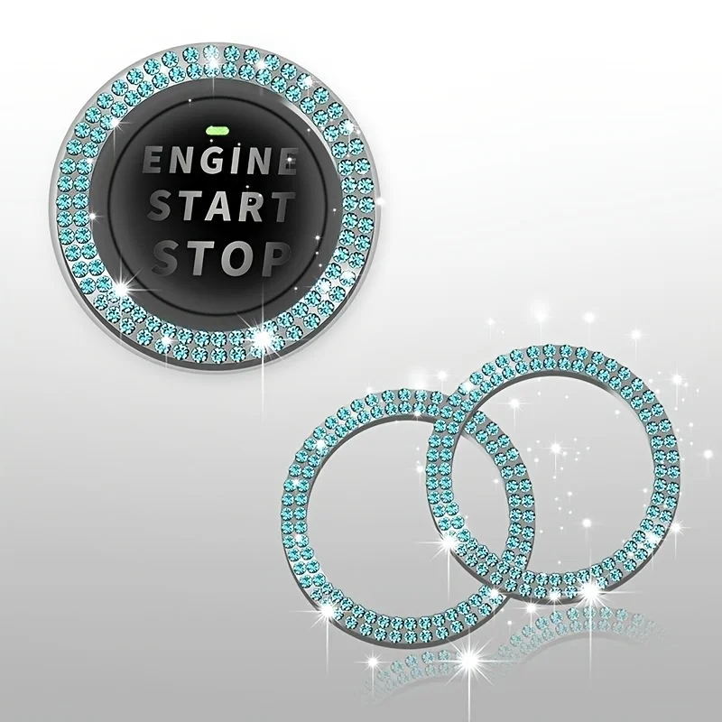 1PC Bling Rhinestone Car Start Stop Button Ring, Shiny Crystal Engine Ignition Cover Trim, Universal Interior Decor Accessory