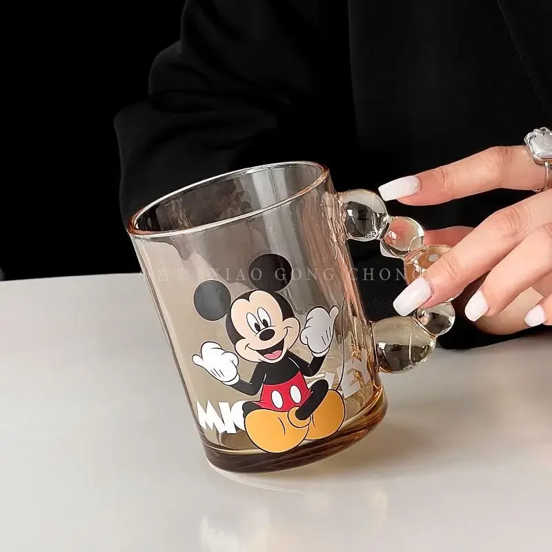 Disney Cartoon Glass Mug Two-piece Set Mickey Home Large Capacity Cold Kettle Water Cup Cute Creative Coffee Juice Cup Gift