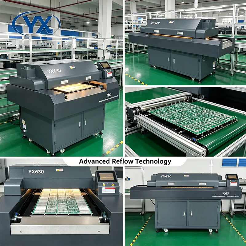New 6Temperature Zone High Efficiency Buit-in Analog Speed Governor YX630 Reflow Oven Tunnel for SMT Production Line