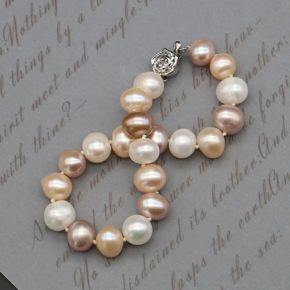 Colorful Irregular Natural Freshwater Pearl Beaded Bracelet 9-10mm Baroque Pearl With Flower Shape Clasp Design Bracelet Jewelry