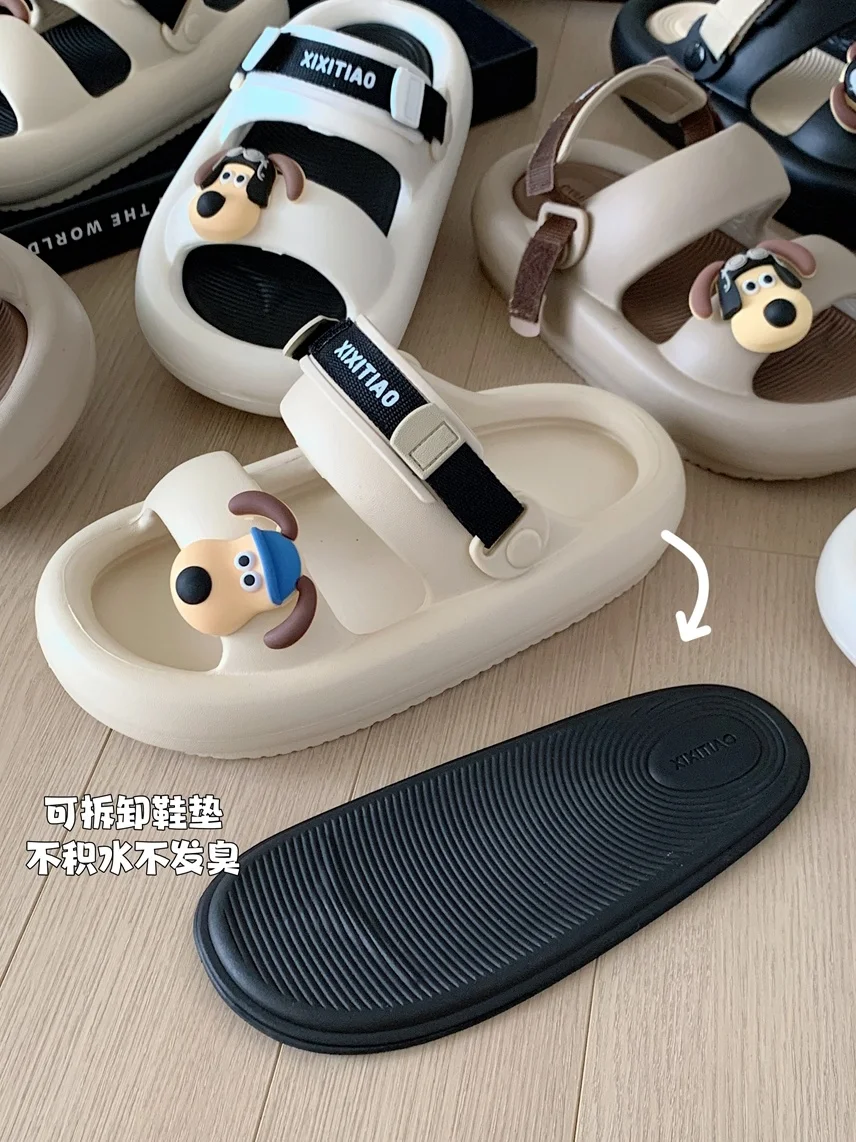 Couples Sandals Personalized Outwear Cute Big Head Dog Thick Sole Slippers Summer Man Women EVA Thick Sole Sandals