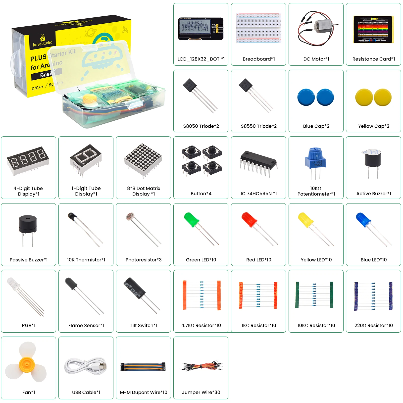 Keyestudio Starter Kit For Arduino PLUS Uno Projects DIY Scratch Graphical Programming 20 Projects (With PLUS Uno Board or Not)