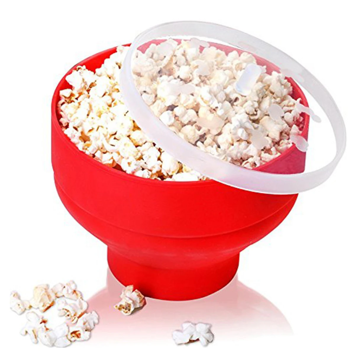

Microwave Popcorn Foldable Easy Use For DIY Food Kitchen Silicone Bowl with Cover 20 x 14.5cm (Red)