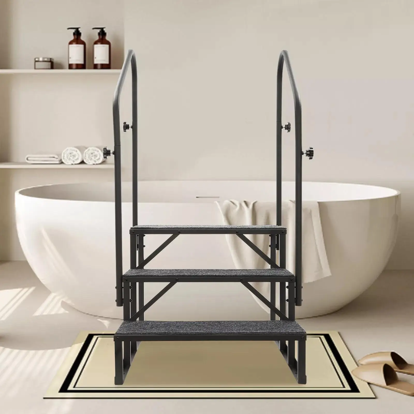 Lightweight RV Step Ladder - Folding w/Safety Rail for Campers & Trailers | Slip-Resistant & Effortless Carry