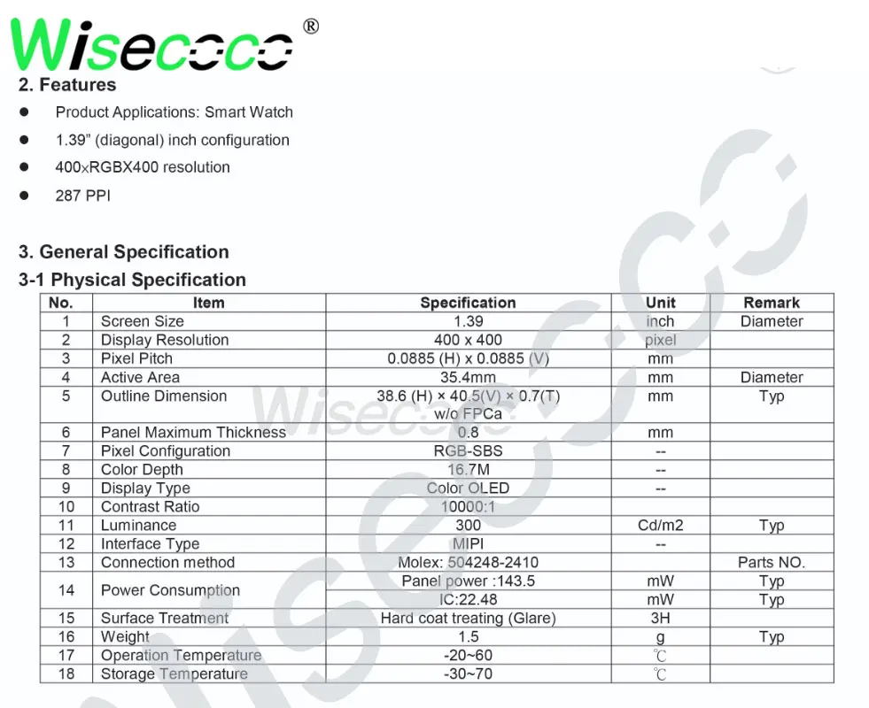 1,39 Zoll OLED Flexibles Runddisplay 400x400 für VR Dual Display Wearable Smart Watch Raspberry Pi Rundbildschirmmodul