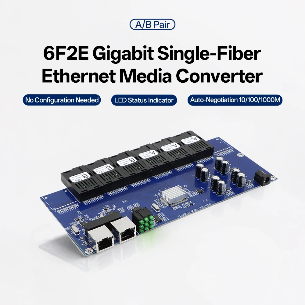 Плата медиаконвертера BYXGD 6F2E Gigabit BIDI для оптоволокна, 3 км, одномодовый, 10/100/1000 Мбит/с, SC-RJ45 Ethernet-переключатель для видеонаблюдения и FTTH
