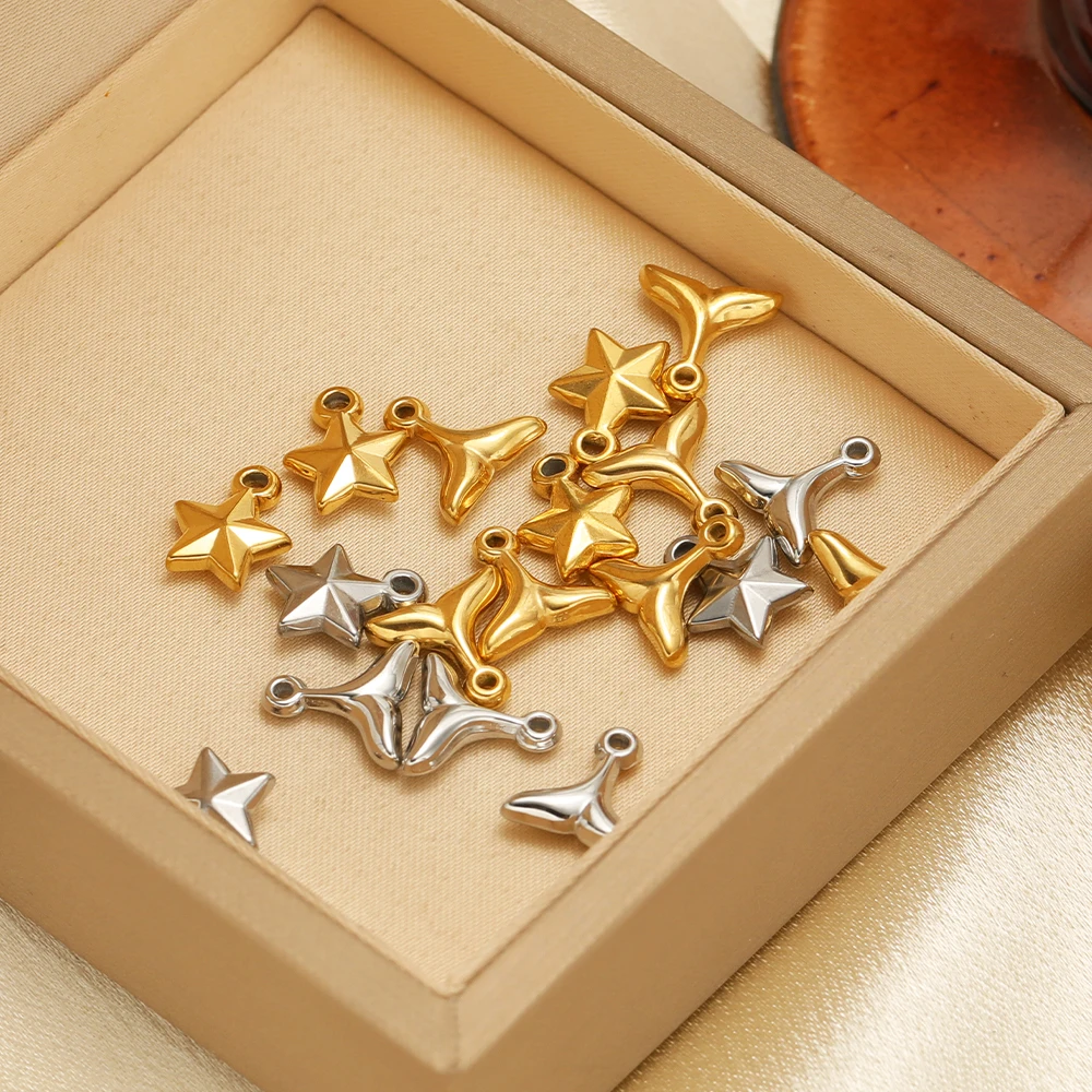 10Pcs 18K Gold Stainless Steel Fish Tail Charms Star Pendants for DIY Women Jewelry Making Earring Handmade Necklace Accessories