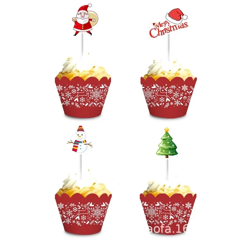16/48Pcs Cartoon Christmas Cake Topper Santa Claus Xmas Tree Cupcake Topper for New Year Party Xmas Cake Decoration Noel Navidad