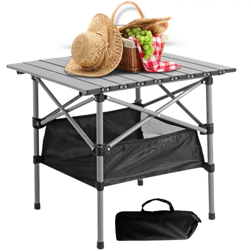 Folding Picnic Tables Roll-up Table With Mesh Storage Bag Metal Picnic Camping Table With Easy Carrying Bag For Fishing Hiking