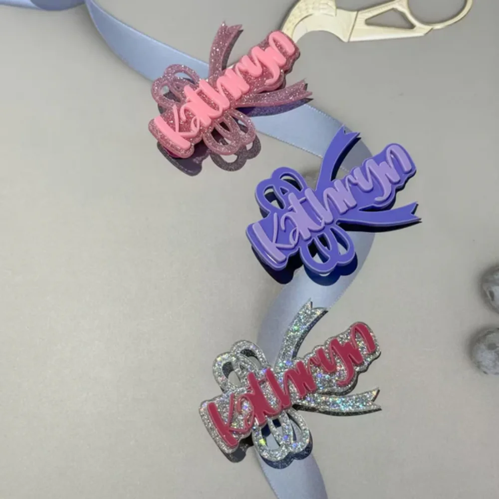 LeeChee Hollow Out Double Bow Custom Name Acrylic Cute Personalized Hair Clip For Girls' Birthday Gift