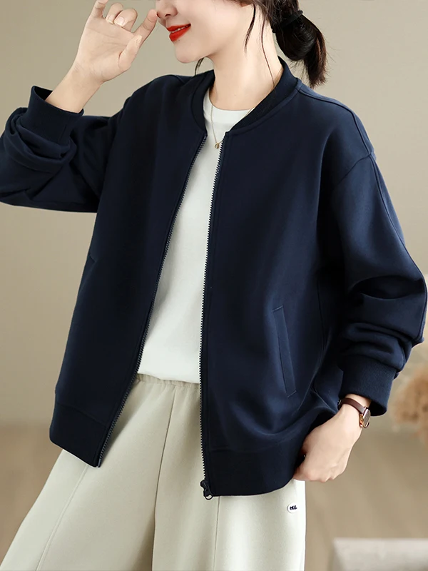 Women's Sweatshirt Jacket Loose Fit Zipper Baseball Collar American Casual Style Autumn Fashion Outerwear Top