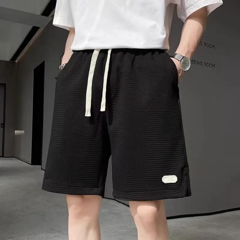 Summer Running Shorts for Men Casual Jogging Sport Short Pants Wave Pattern Solid Drawstring Loose Dry Gym Sports Shorts