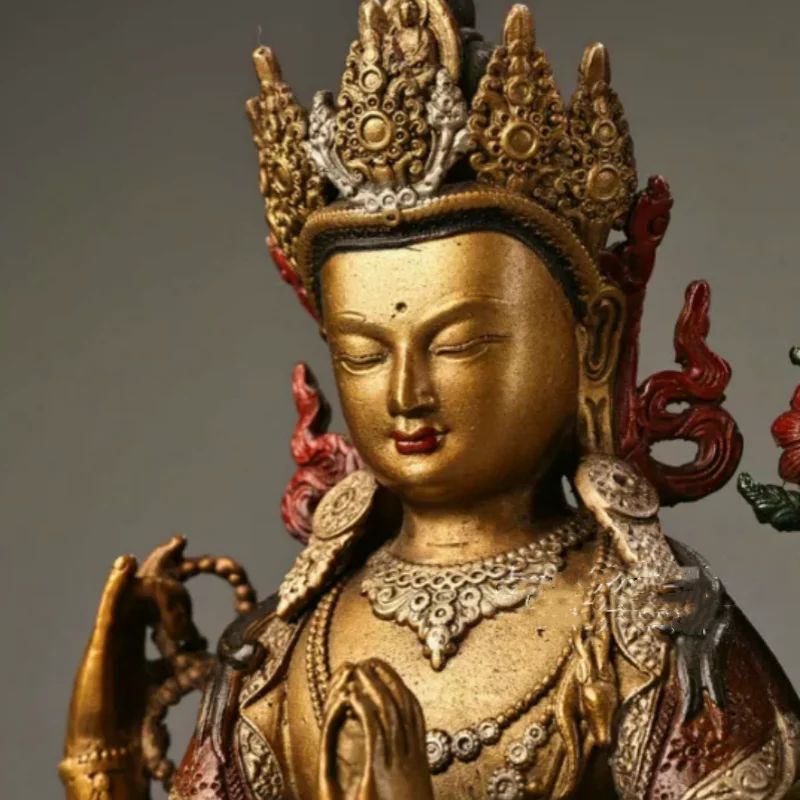 Nepal color painted antique bronze four armed Guanyin Bodhisattva tantric Buddha statue ornament home decoration crafts