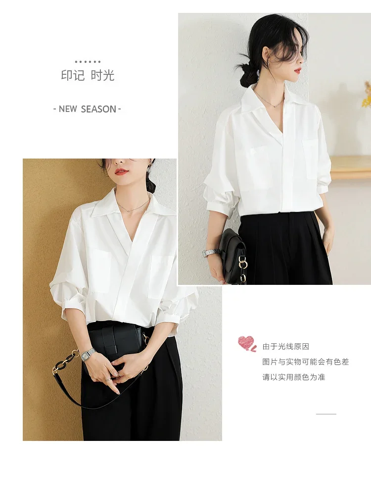 Chiffon. Vintage Women Blouses Summer Blouses Solid Women's Shirts V-neck Clothing Sales Loose Short Sleeve White Korean Tops