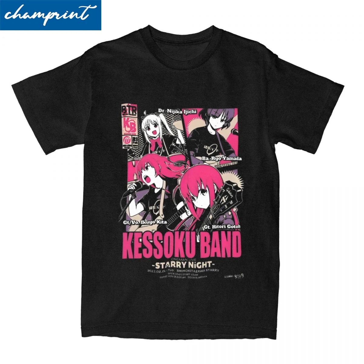 BOCCHI THE ROCK! - Kessoku Band T-Shirt Men Cotton Tops Shirts Novelty O-neck Short Sleeve