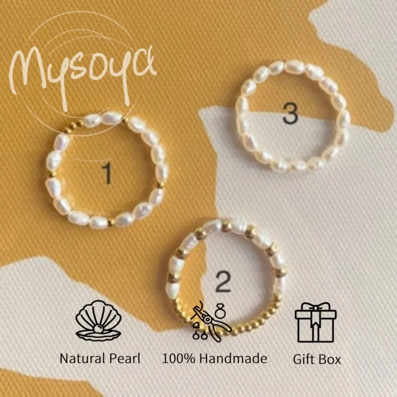 

MYSOYA White Baroque Pearl Ring 3-4mm Freshwater With Gift Box For Her/Him Wedding/Birthday/Christmas/Anniversary Gift