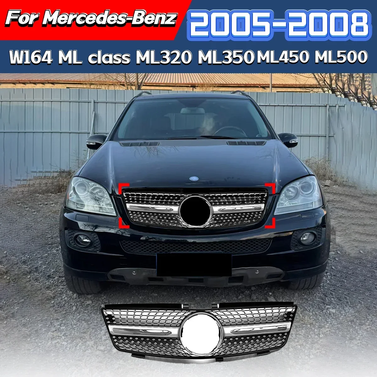 For Mercedes-Benz W164 ML Class ML320 ML350 ML450 ML500 2005 2006 2007 2008 Front Bumper Front Grille Racing Tuning Accessories