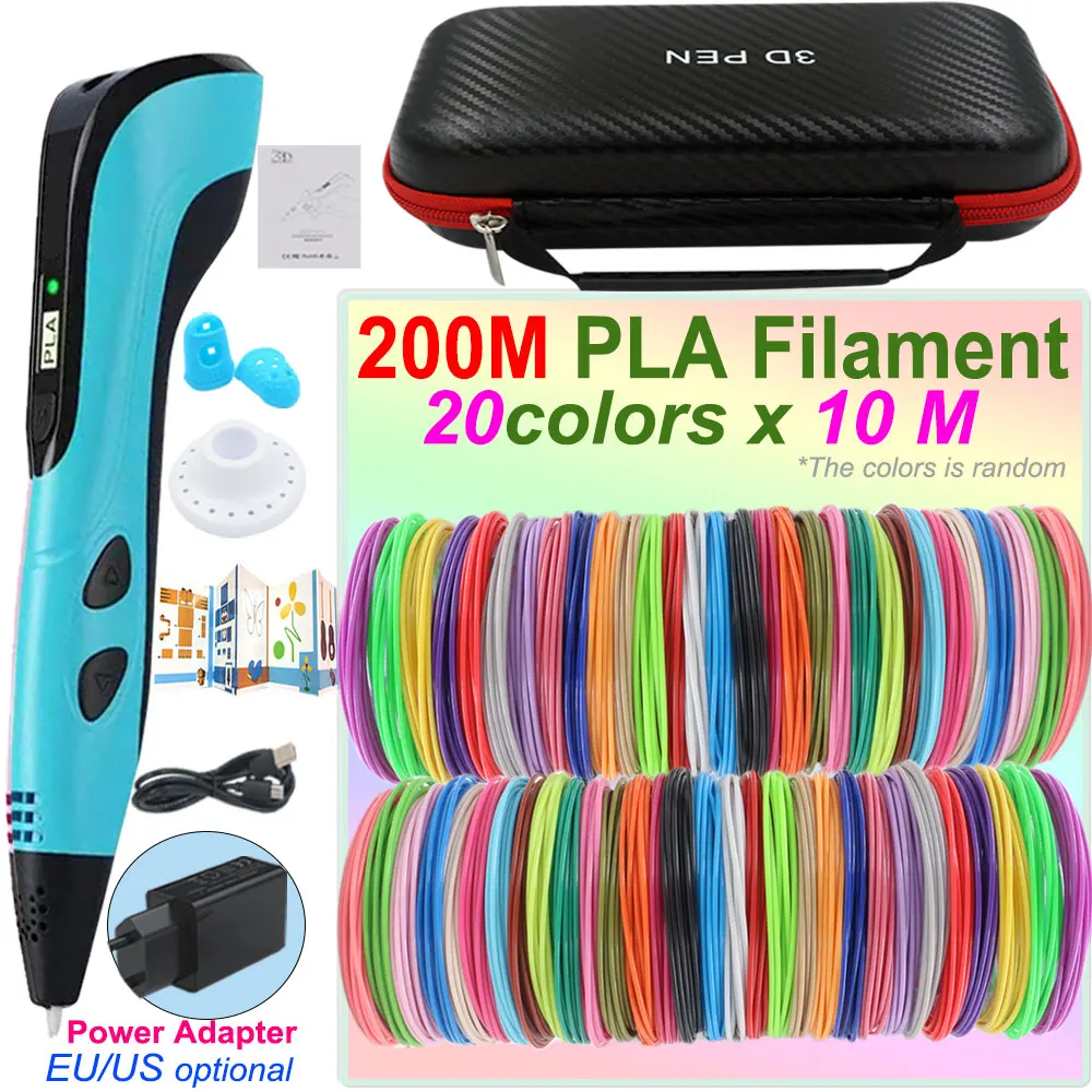 

Рождественский подарок на день рождения для детей, чтобы медсеться, творчество, детская ручка для 3D-печати с ЖК-дисплеем, адаптер питания, чемодан, нить PLA