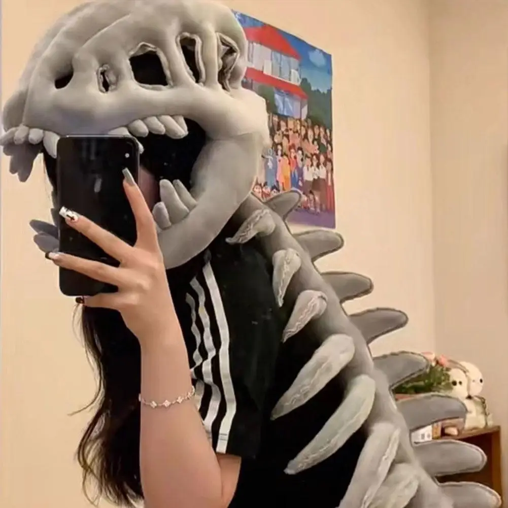 Funny Plush Dinosaur Skeleton Costume Headpiece - Cosplay Party Outfit with Exoskeleton Design Dinosaur Suit Christmas Gift