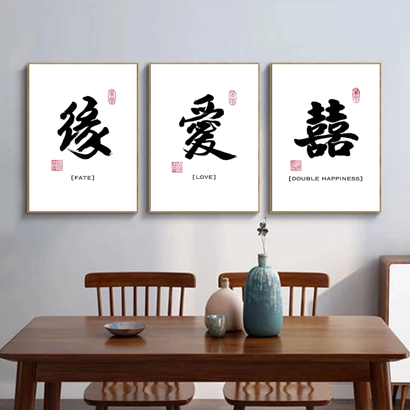 Traditional Chinese Calligraphy Blessing Prosperity Longevity Canvas Painting Poster Prints Wall Art Picture for Room Home Decor