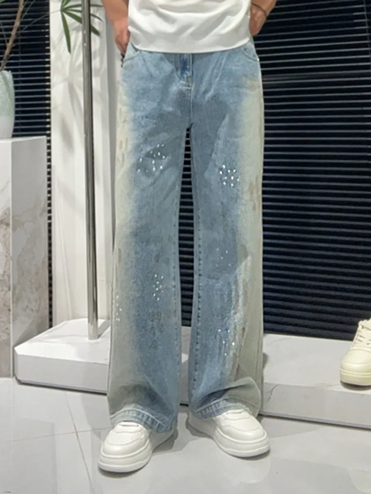 

American High Street Men's Printed Jeans Casual Loose Straight Leg Pants Summer Trendy Comfortable Long Trousers