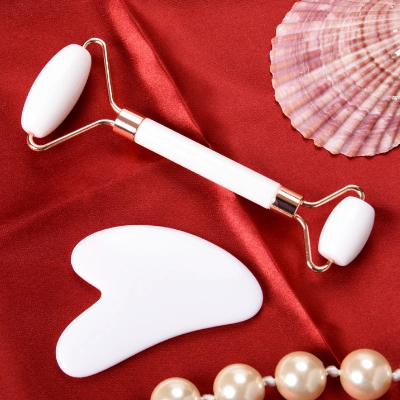 Resina natural jade rolo gua sha raspador conjunto removedor de queixo duplo rolo facial rosa guasha face lift massageador rugas ferramentas