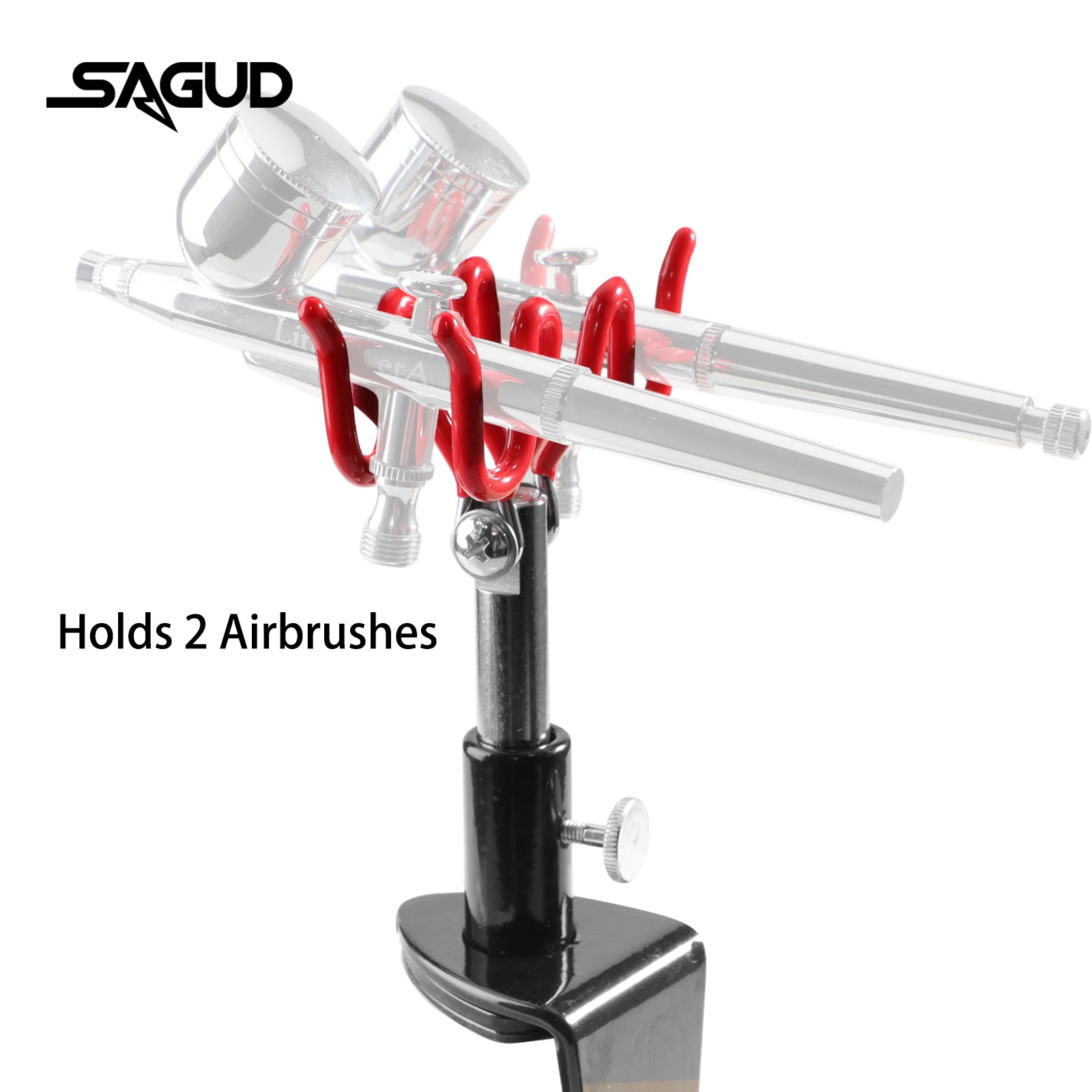 SAGUD 2-Hole Airbrush Holder Stand with Clip Clamp 360 Swivel Clip Spray Gun Holder for Desk Workbench, Hobby Painting & Craft