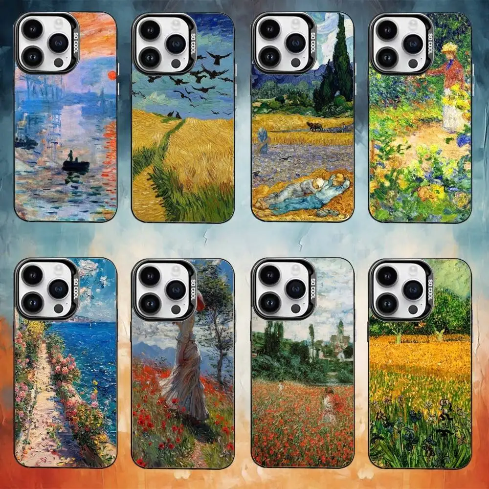 

Van Gogh Monet Oil Phone Case For iPhone 17,16,15,14,13,12,11,Pro Max,Plus Candy Silver Cover