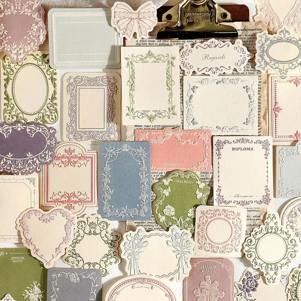 Vintage Flower Border Label Landscape Material Collage Scrapbooking Memo Pad Creative DIY Junk Journal Stationery