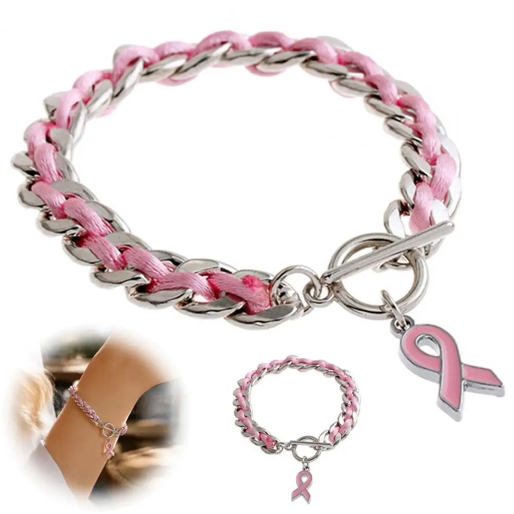 Inspirational Health Bracelet Breast Cancer Awareness Bracelet Pink Ribbon Charm Jewelry Inspirational Gift for Survivors