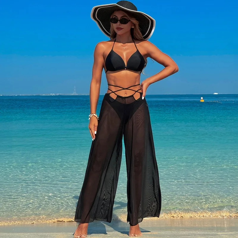 2025 neue 3 Stück Strand Weibliche Sommer Cover Up Badeanzug Sexy Bademode Bikini set Badeanzüge frauen hosen Bandage Schwimmen anzüge