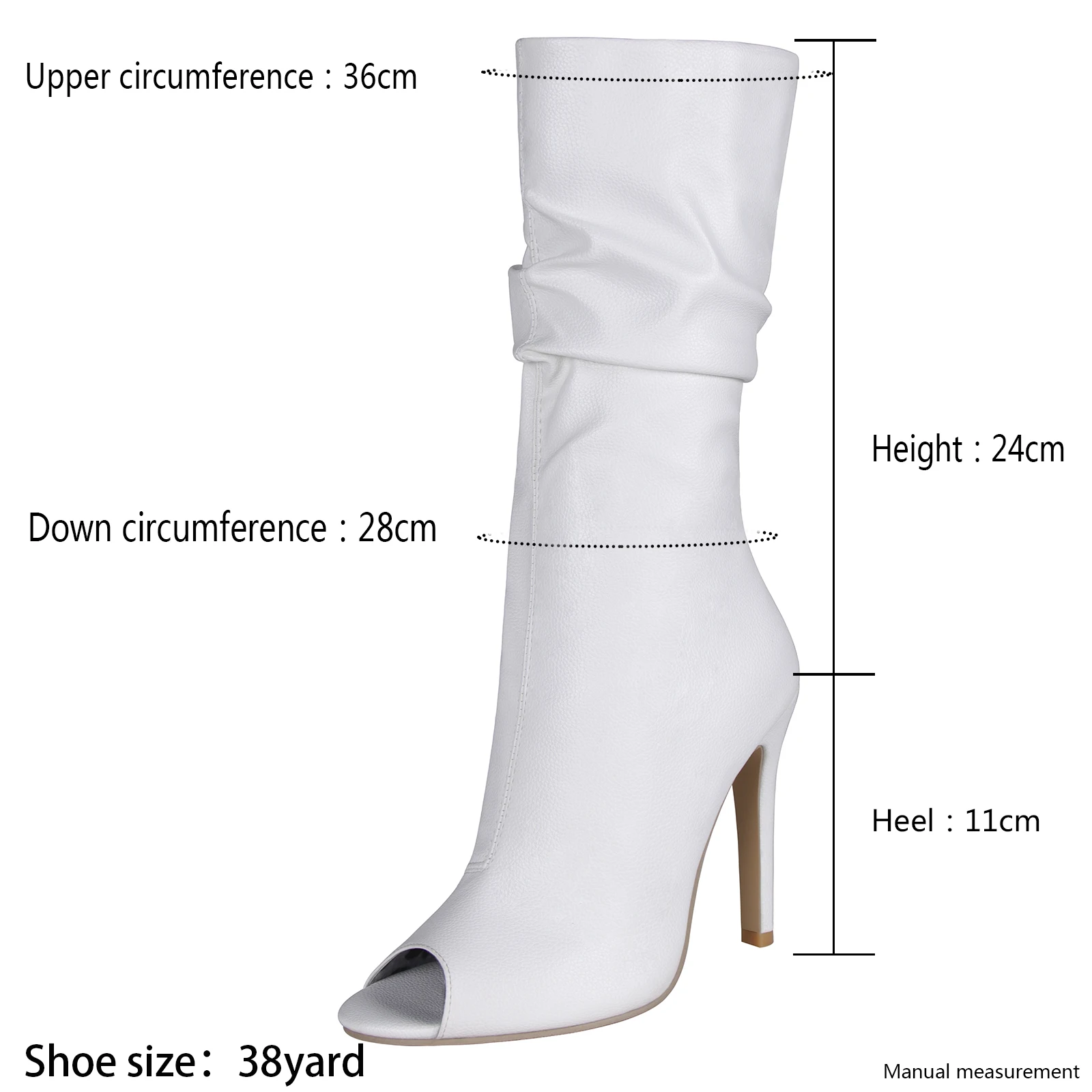 White Ankle Boots Peep Toe High Heel Sandal Booties New 2022 Summer Pu Leather Slip On Mid Calf Boots Shoes Botas Femininas