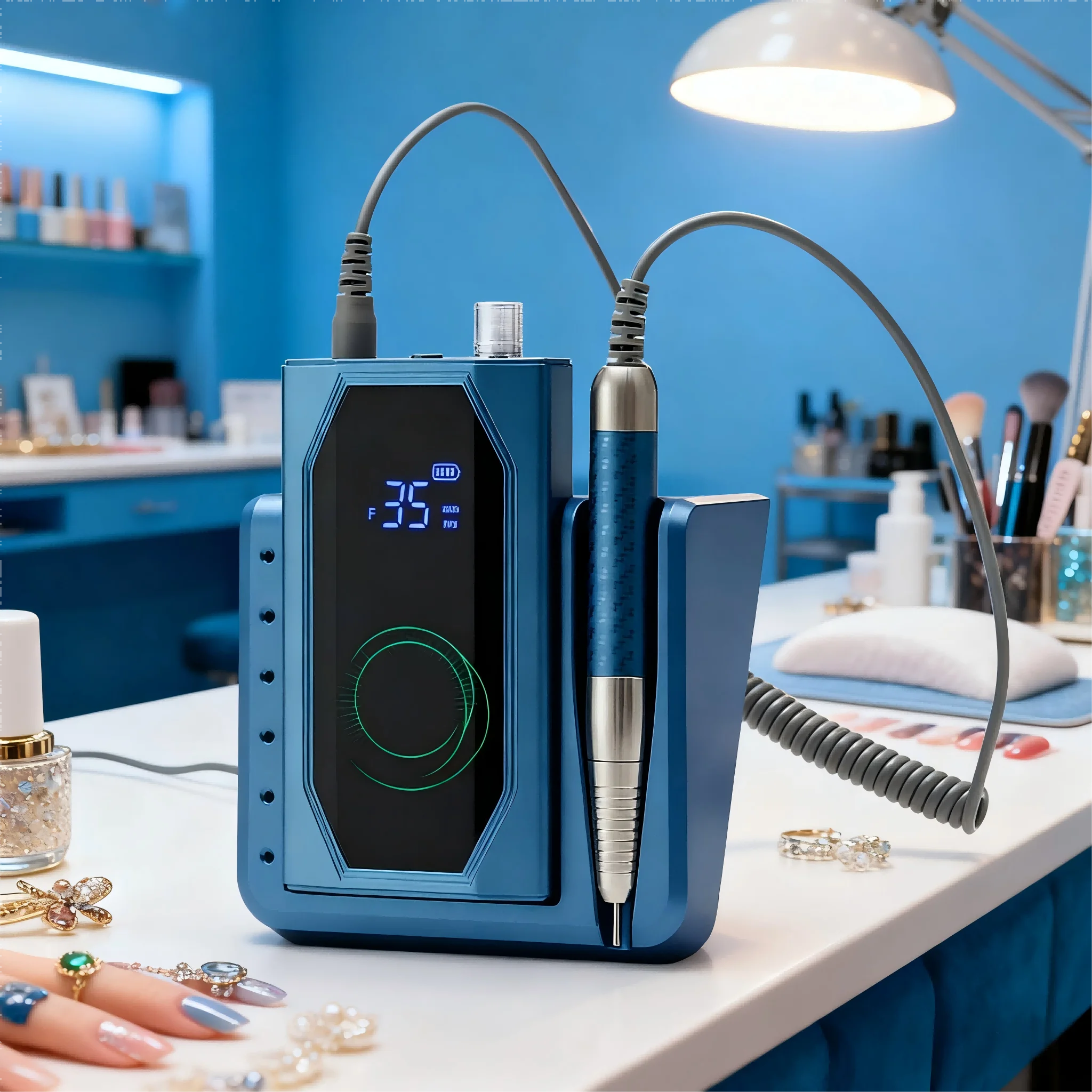 Leistungsstarker 85-W-Akku-Nagelbohrer ohne Bürsten, langlebiger Nagelbohrer mit 40.000 U/min und standmontiertem Nagellackfüller