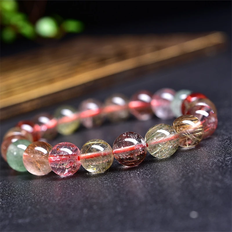 9MM Natural Colored Rutilated Quartz Bracelet Healing Crystal Beads Elastic Charm Bracelets for Women Energy Jewelry Gift