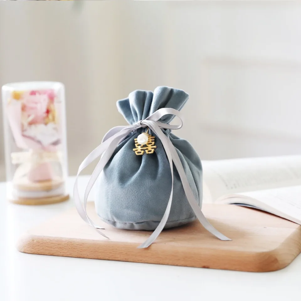 10/30/50 Stück Samtbeutel mit Kordelzug, grünes Band, Aufbewahrungsbeutel für Hochzeit, Party, Süßigkeiten, Geschenkverpackung, Heimbedarf – Detail 9