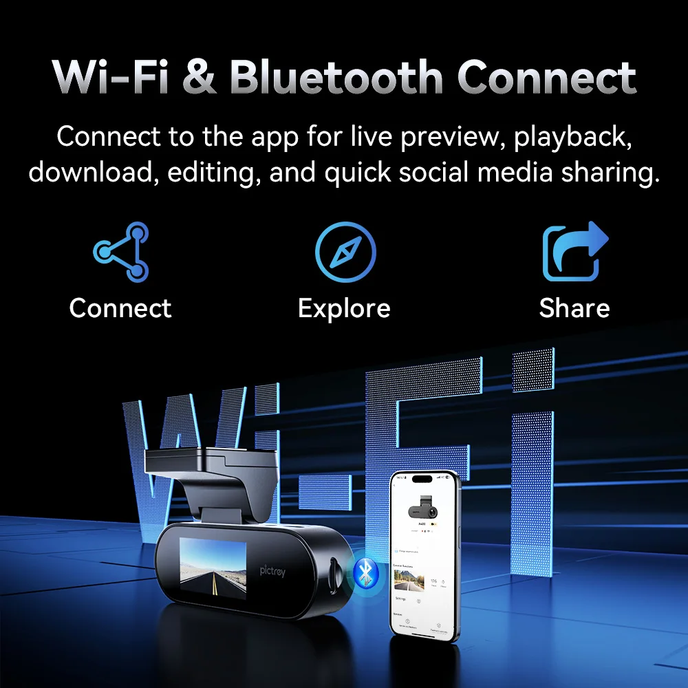 كاميرا Pictrey A400 4K Dash مع WiFi ADAS للرؤية الليلية 1.9 بوصة IPS تدعم شاشة ركن السيارة 24 ساعة