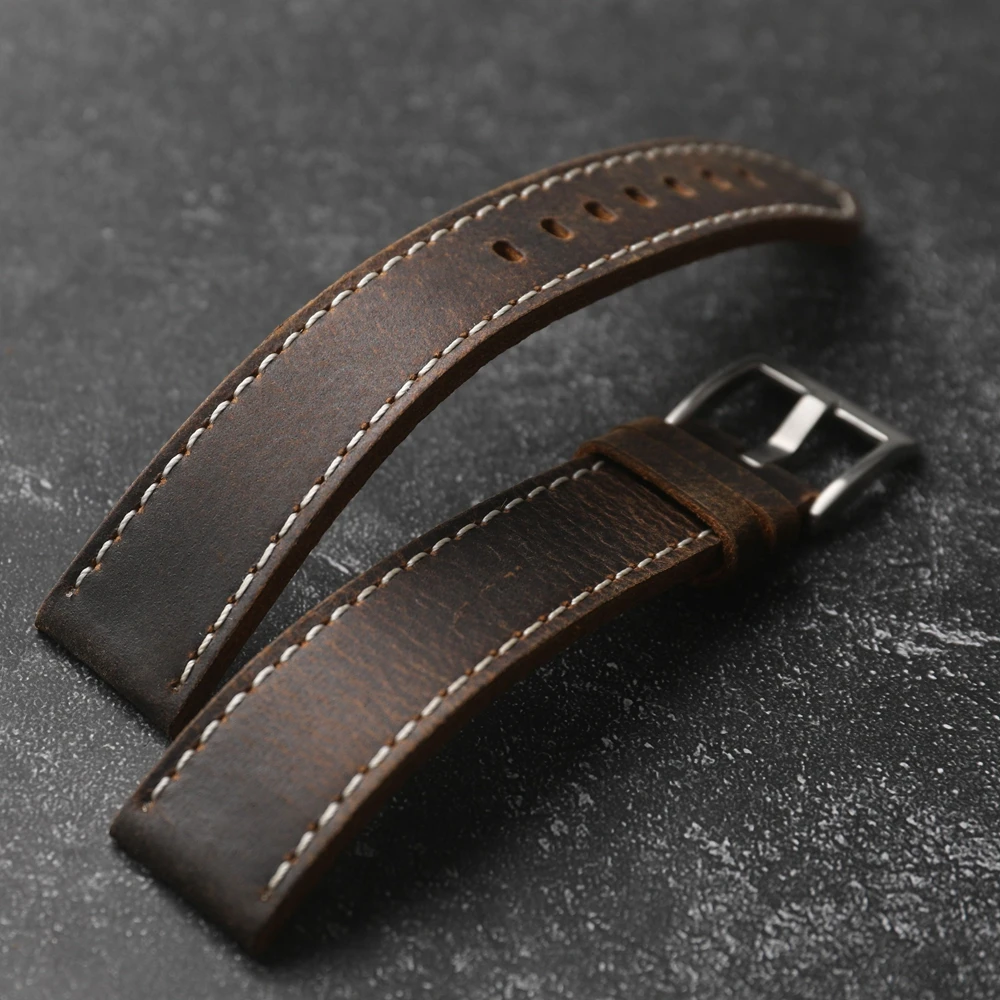 Extended Style Genuine Leather Bracelet 20 22 21MM, L/M Size Men\'s Brown Cowhide Bracelet, Vintage Style