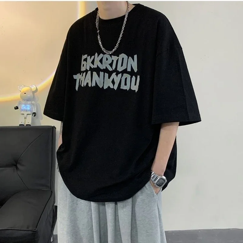 LIBIELIY Fashion O-Neck Short Sleeve Casual Printed Letter T-Shirts Men Clothing 2024 Summer New Loose Korean Tops All-match Tee