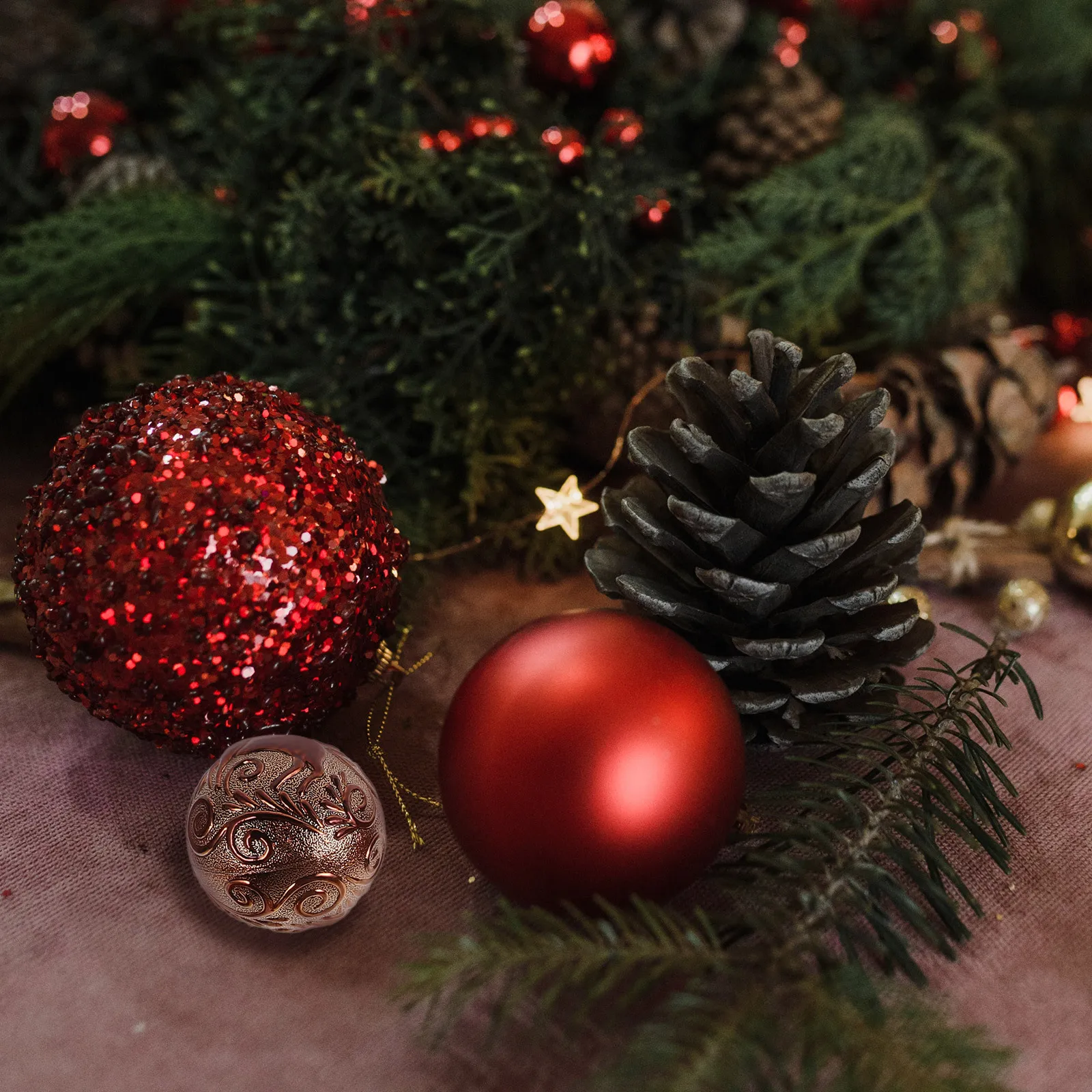 

12Pcs Christmas Ball Ornaments Shatterproof Electroplated Octagonal Star Pine Cone Hanging Xmas Tree Holiday Party Decor