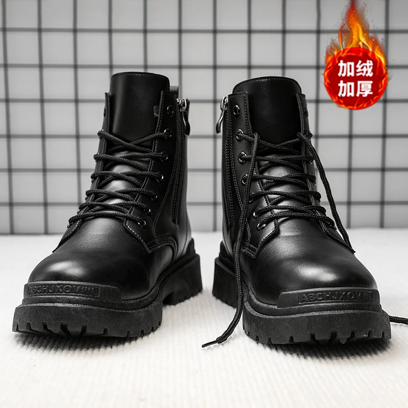 

Men's cotton leather boots, outdoor casual hiking boots, retro fashion work boots, thick-soled ankle boots, anti-slip 2025