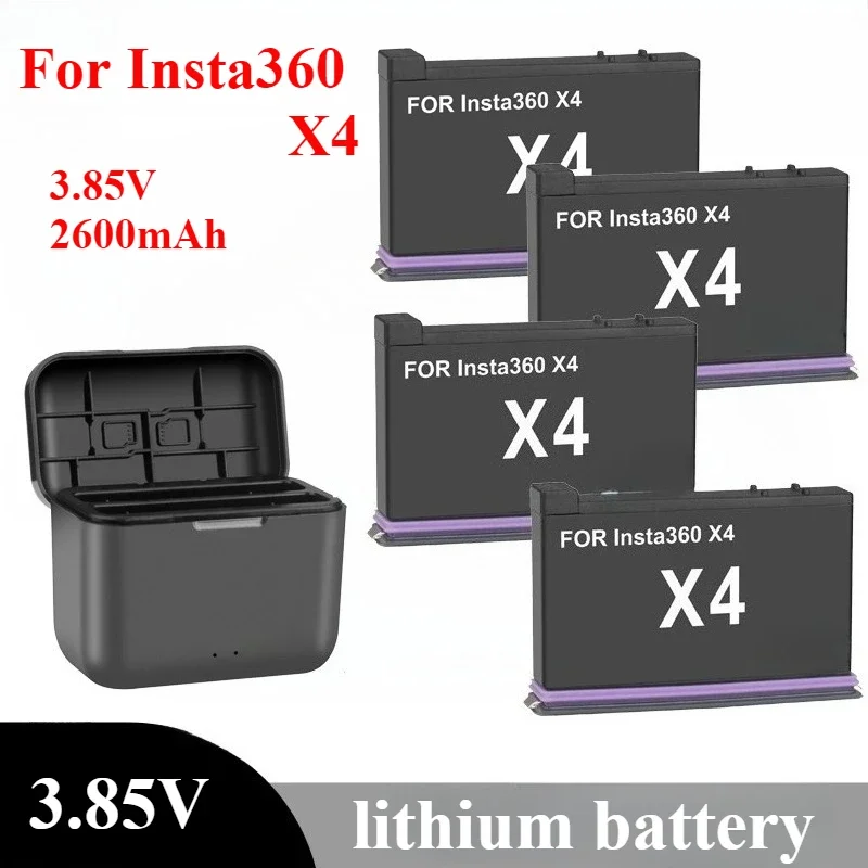 

2600mAh 3.85V For Insta360 X4 Battery 2-Slot Charger Fast Charge Hub for Insta360 X4 Battery Power Accessories