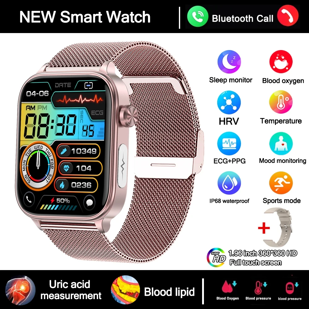 2025 Neue 24-Stunden Gesundheitsüberwachung Smartwatch für Männer Harnsäure Blutfette Herzfrequenz Bluetooth-Anruf Smartwatch für Frauen